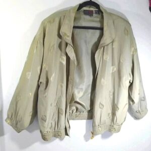Vintage Silk Mureli Bomber Jacket Windbreaker Sage Green Feathers Sheen